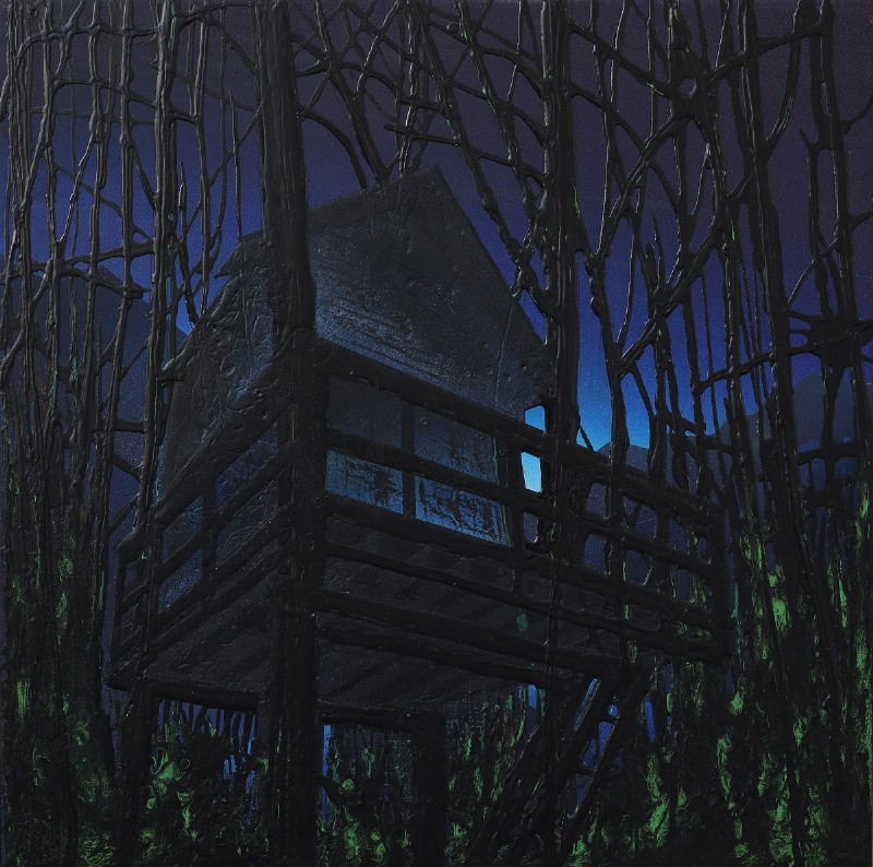 Cabin in the Woods, acryl op mdf, 50x50cm
